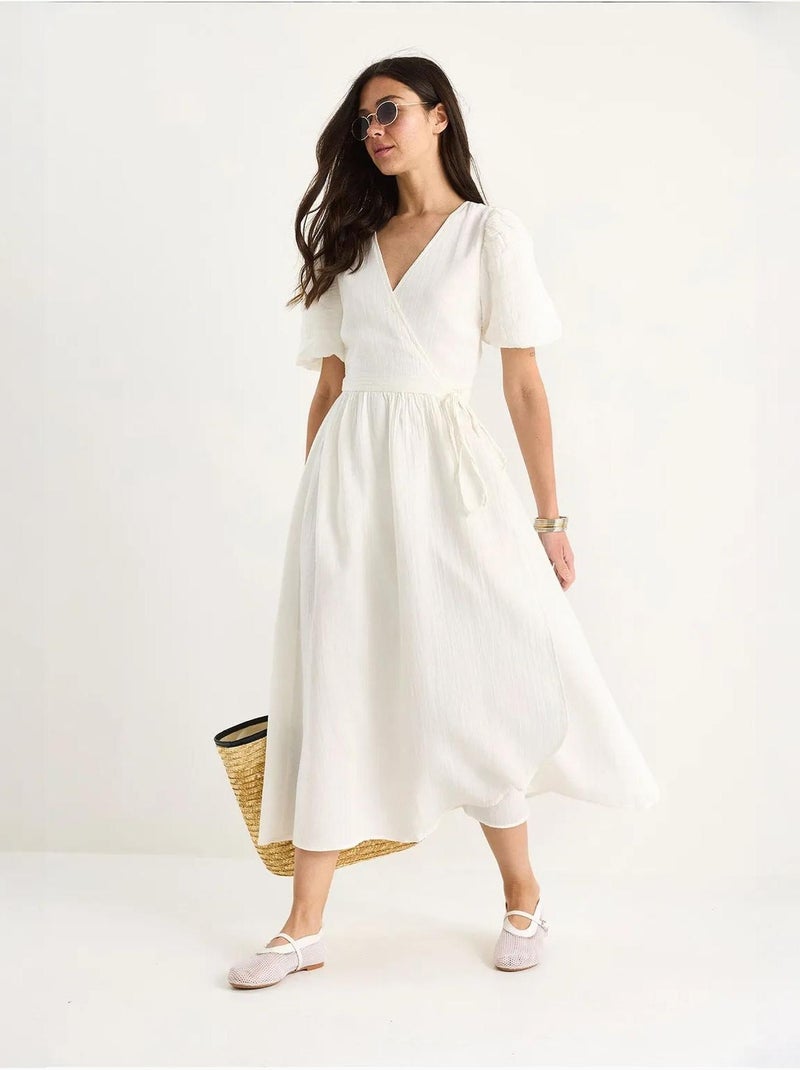 Robe longue en mousseline à fermeture portefeuille et manches ballon de bianco lucci Blanc - Kiabi