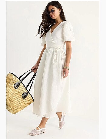 Robe longue en mousseline à fermeture portefeuille et manches ballon lucci