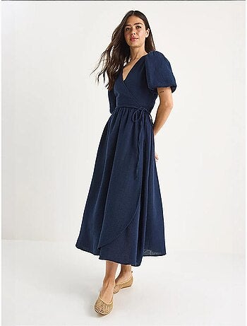 Robe longue en mousseline à fermeture portefeuille et manches ballon lucci