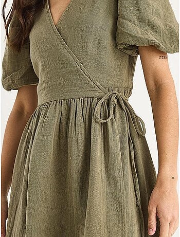Robe longue en mousseline à fermeture portefeuille et manches ballon lucci