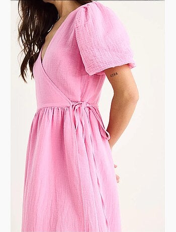 Robe longue en mousseline à fermeture portefeuille et manches ballon lucci