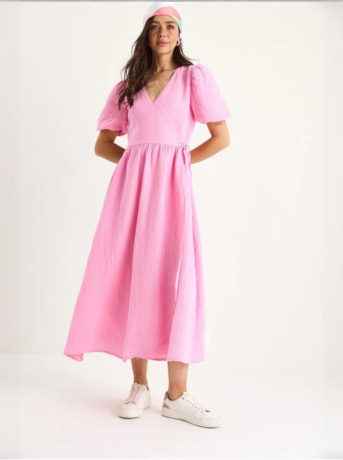 Robe longue en mousseline à fermeture portefeuille et manches ballon lucci - Kiabi Robe longue en mousseline à fermeture portefeuille et manches ballon lucci - Kiabi