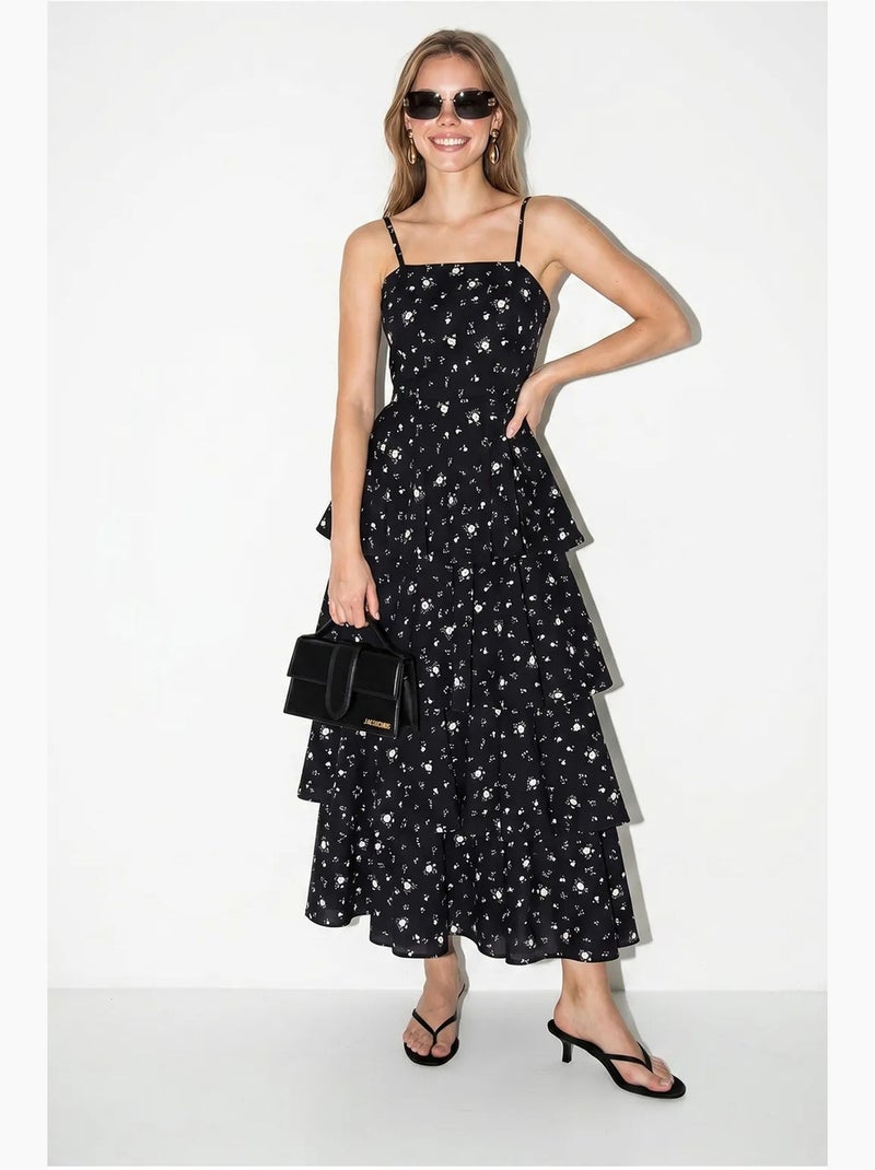 Robe longue en mousseline à fleurs lucci Noir - Kiabi