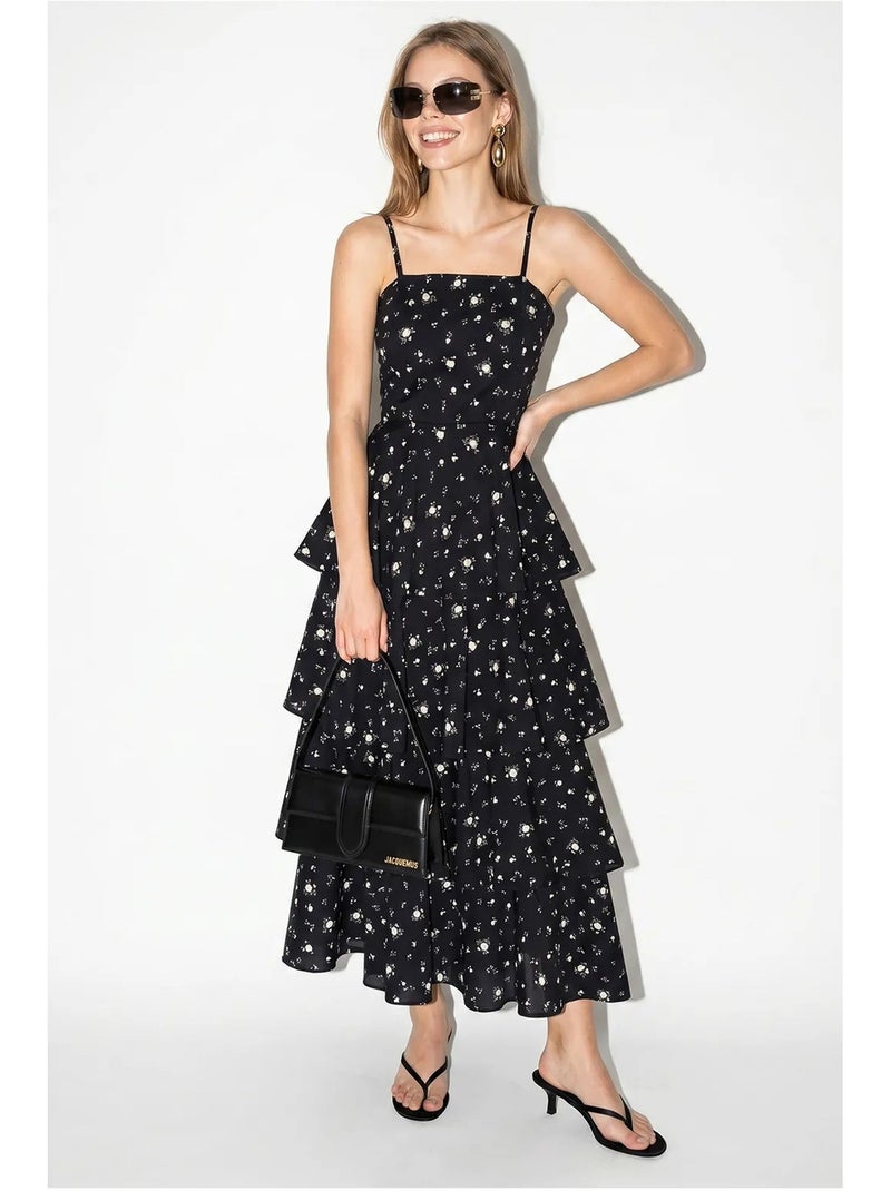 Robe longue en mousseline à fleurs lucci Noir - Kiabi