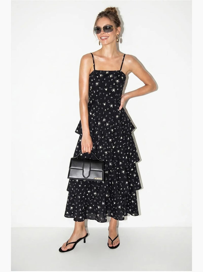 Robe longue en mousseline à fleurs lucci Noir - Kiabi