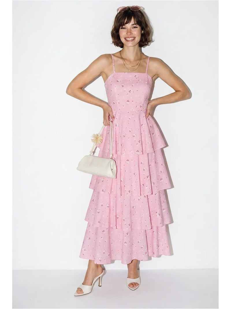 Robe longue en mousseline à fleurs lucci Rose - Kiabi