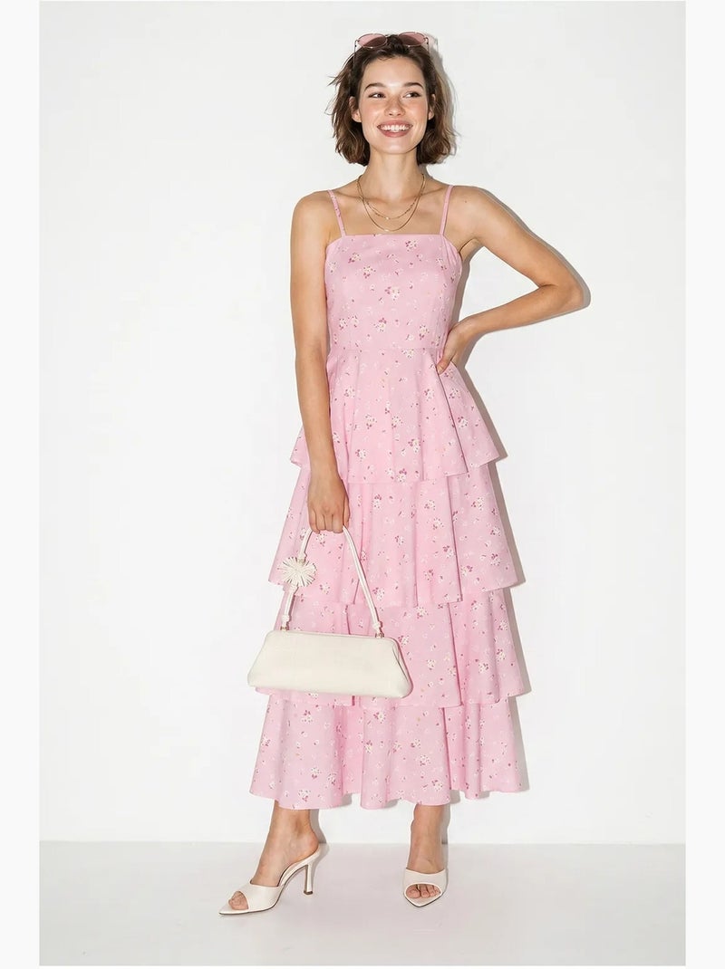 Robe longue en mousseline à fleurs lucci Rose - Kiabi