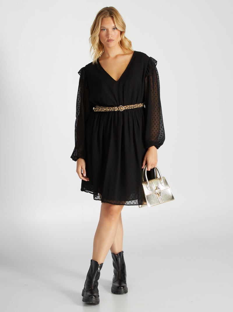 Robe longue en plumetis noir - Kiabi