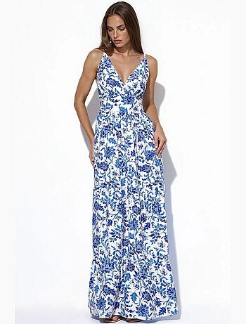 Robe longue en satin à fleurs avec plis busem