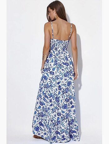 Robe longue en satin à fleurs avec plis busem