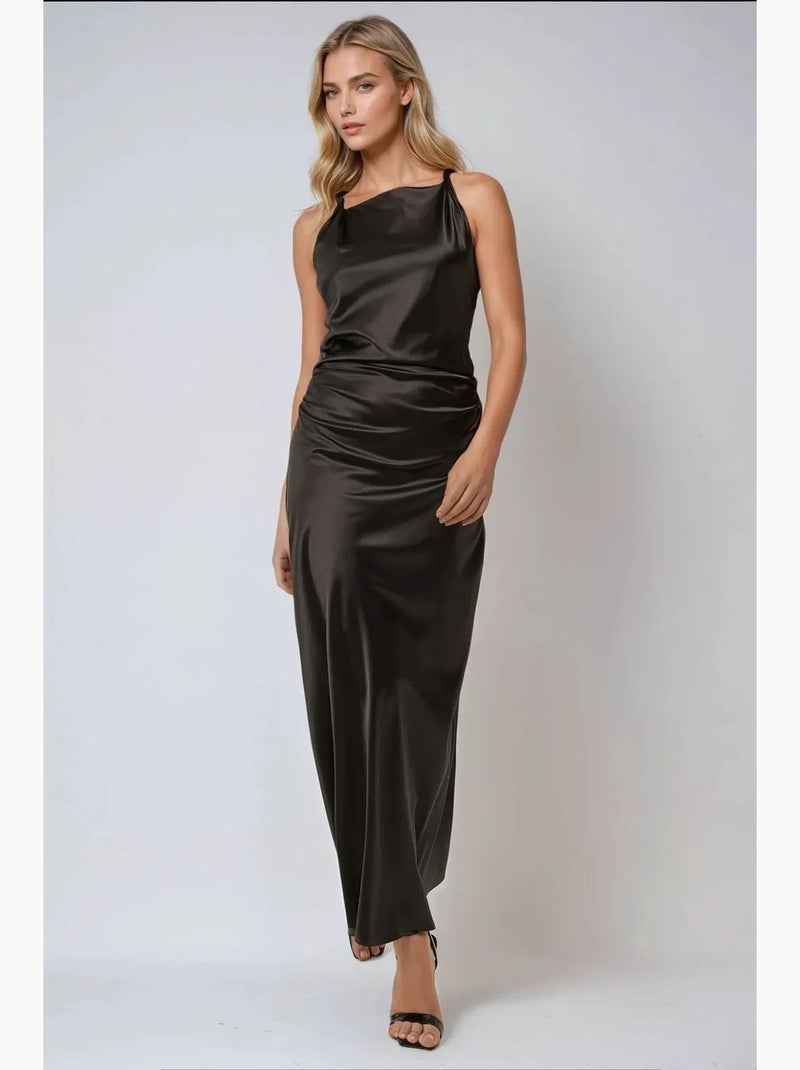 Robe longue en satin hiccup Noir - Kiabi