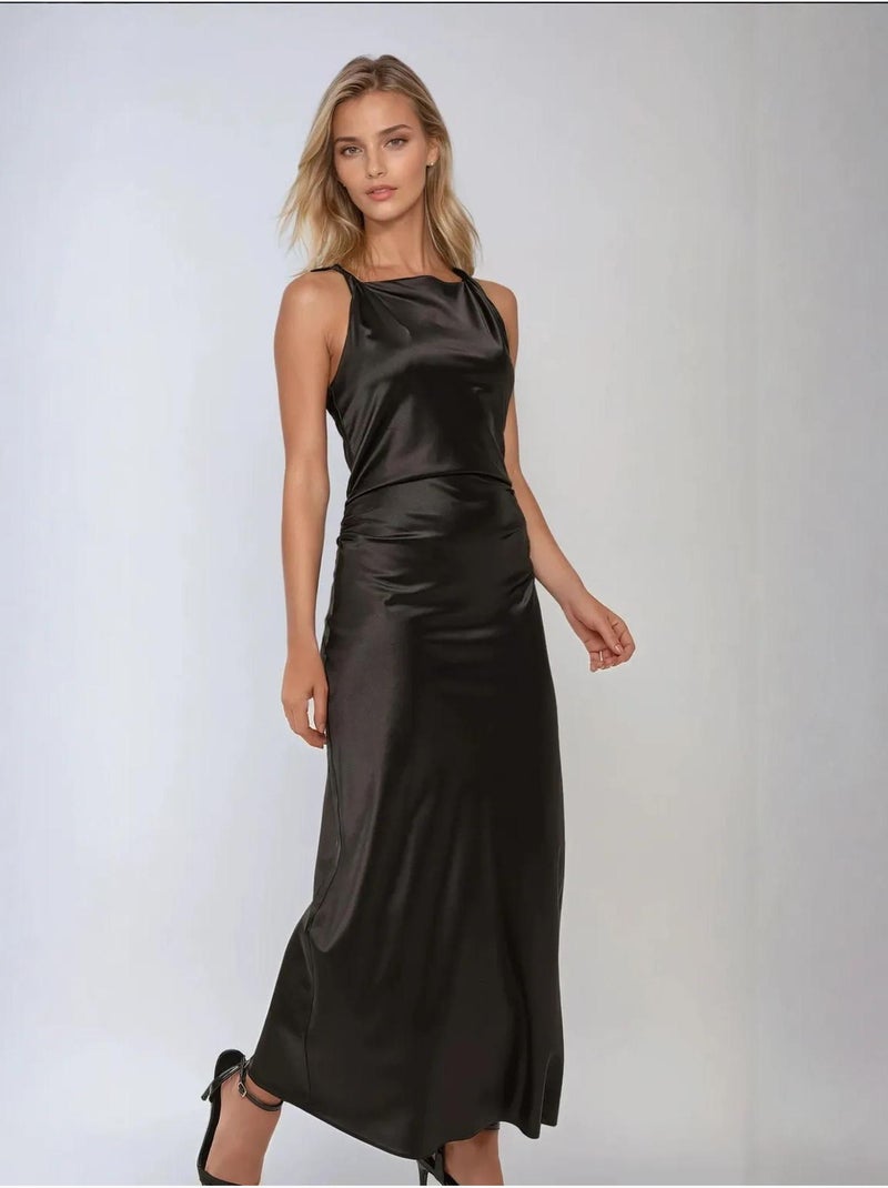 Robe longue en satin Noir - Kiabi