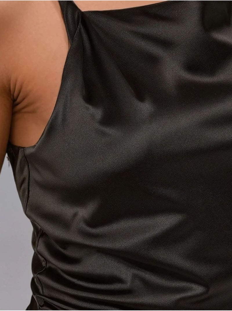 Robe longue en satin Noir - Kiabi