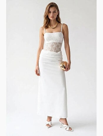 Robe longue en satin sans manches à col carré mixray