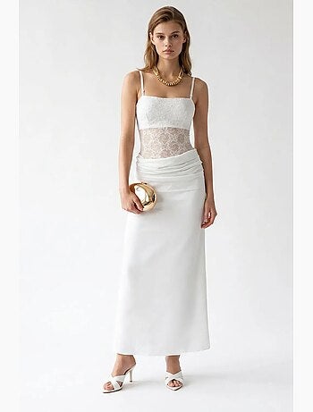 Robe longue en satin sans manches à col carré mixray