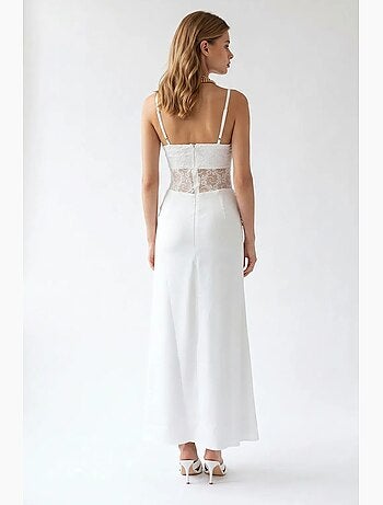 Robe longue en satin sans manches à col carré mixray