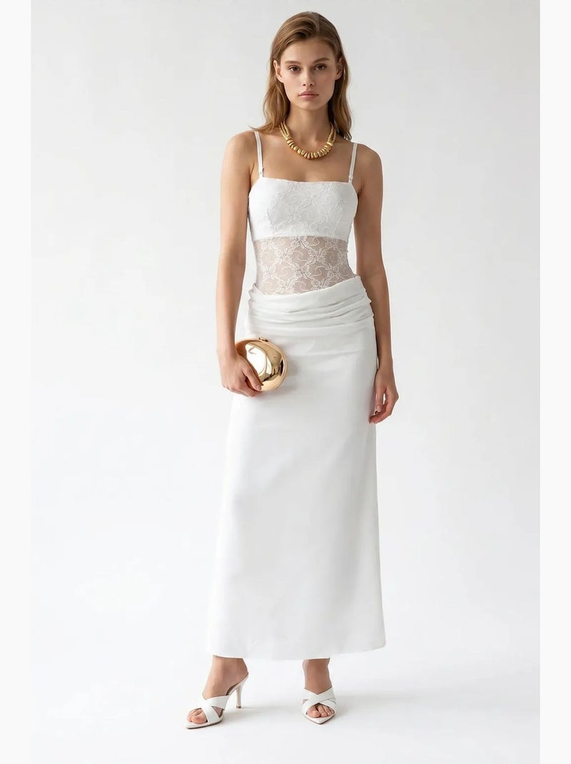 Robe longue en satin sans manches à col carré mixray Blanc - Kiabi