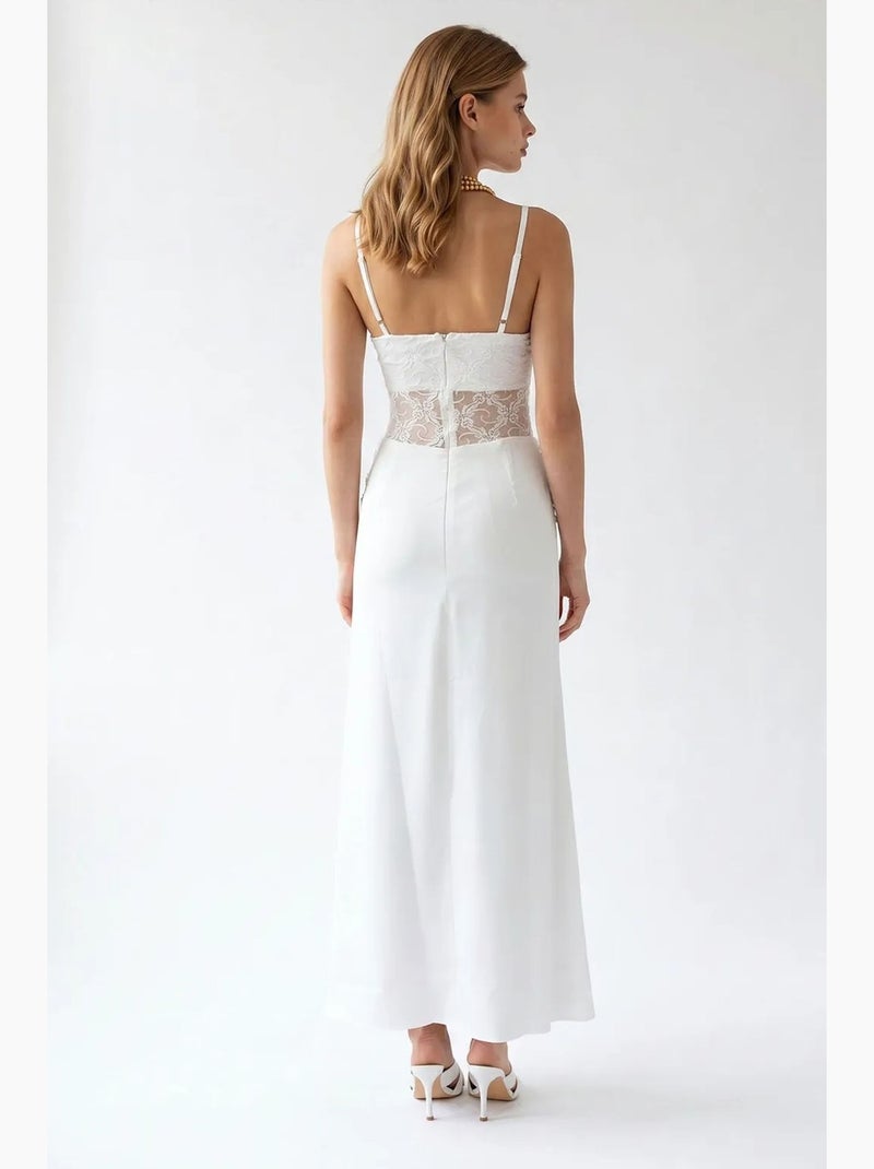 Robe longue en satin sans manches à col carré mixray Blanc - Kiabi