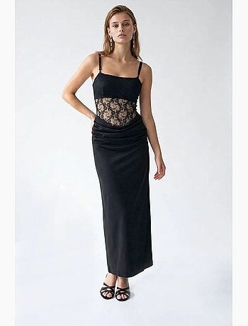 Robe longue en satin sans manches à col carré mixray