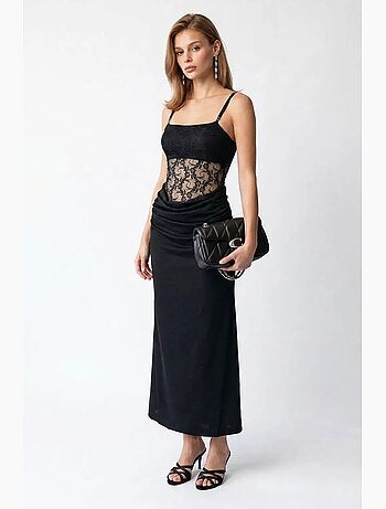Robe longue en satin sans manches à col carré mixray
