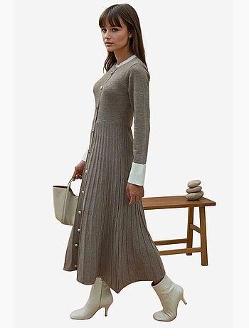 Robe longue en tricot texturé à col ras du cou hiccup