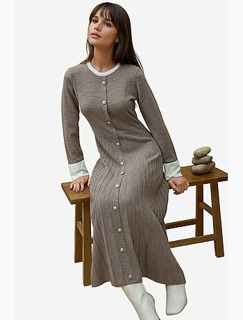 Robe longue en tricot texturé à col ras du cou hiccup