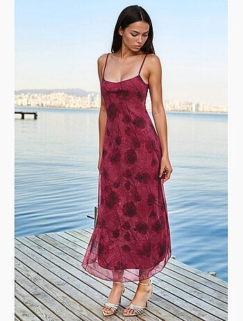 Robe longue en tulle à fleurs à bretelles hiccup