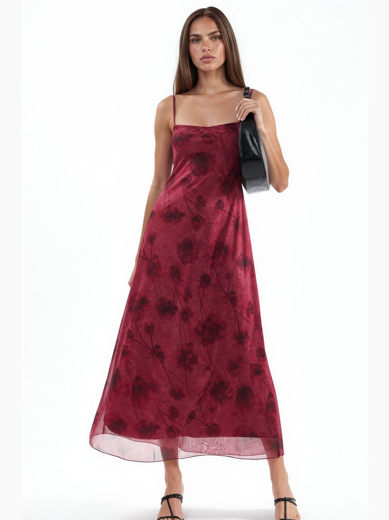 Robe longue en tulle à fleurs à bretelles hiccup Rouge bordeaux - Kiabi