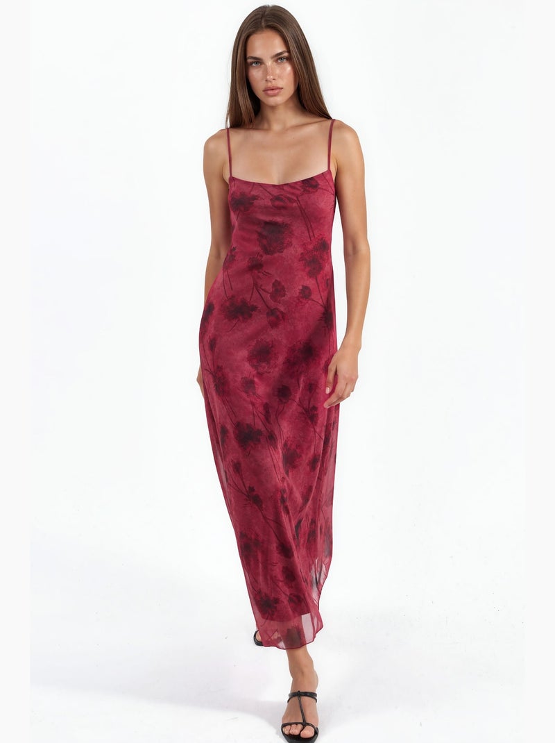 Robe longue en tulle à fleurs à bretelles hiccup Rouge bordeaux - Kiabi