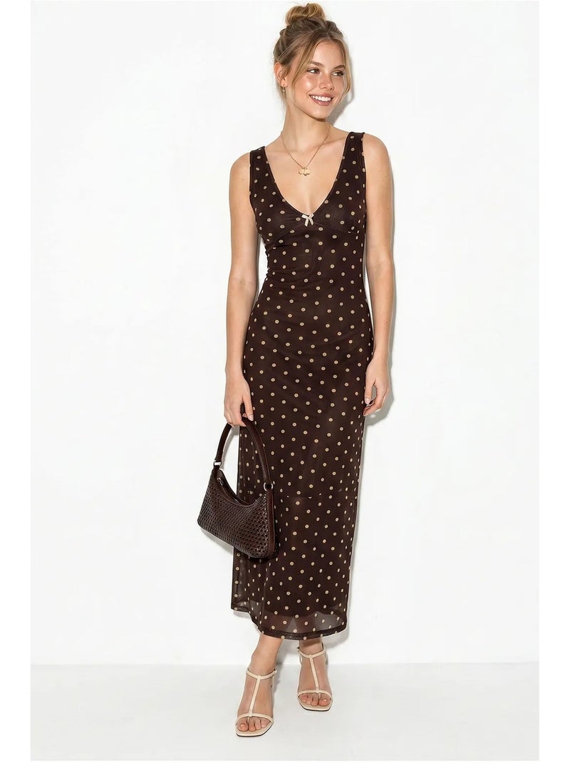 Robe longue en tulle à pois lucci Marron chocolat - Kiabi
