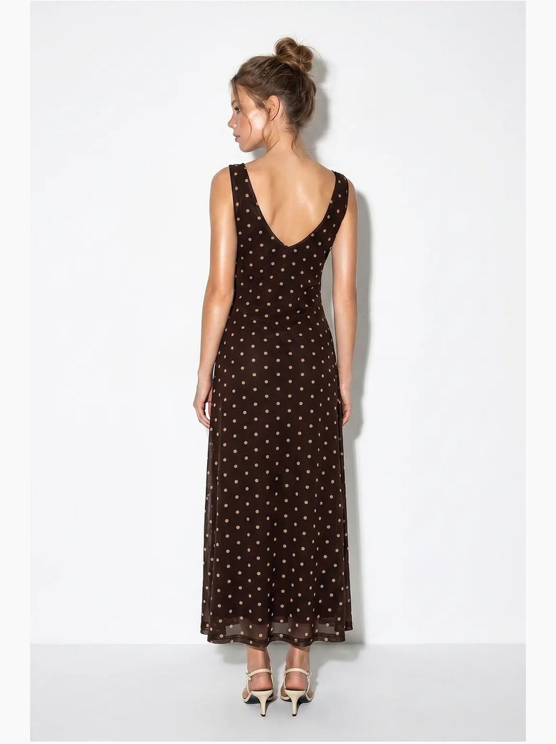 Robe longue en tulle à pois lucci Marron chocolat - Kiabi