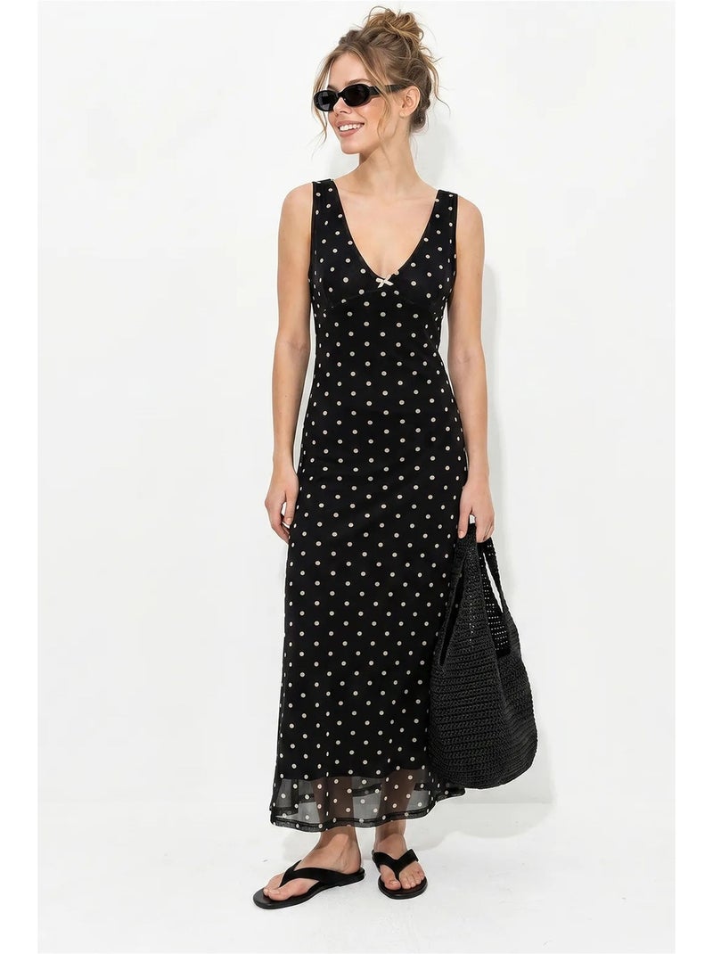 Robe longue en tulle à pois lucci Noir - Kiabi
