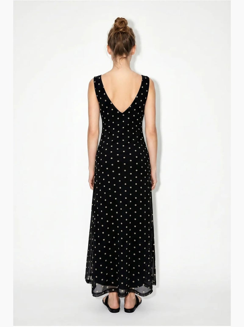 Robe longue en tulle à pois lucci Noir - Kiabi