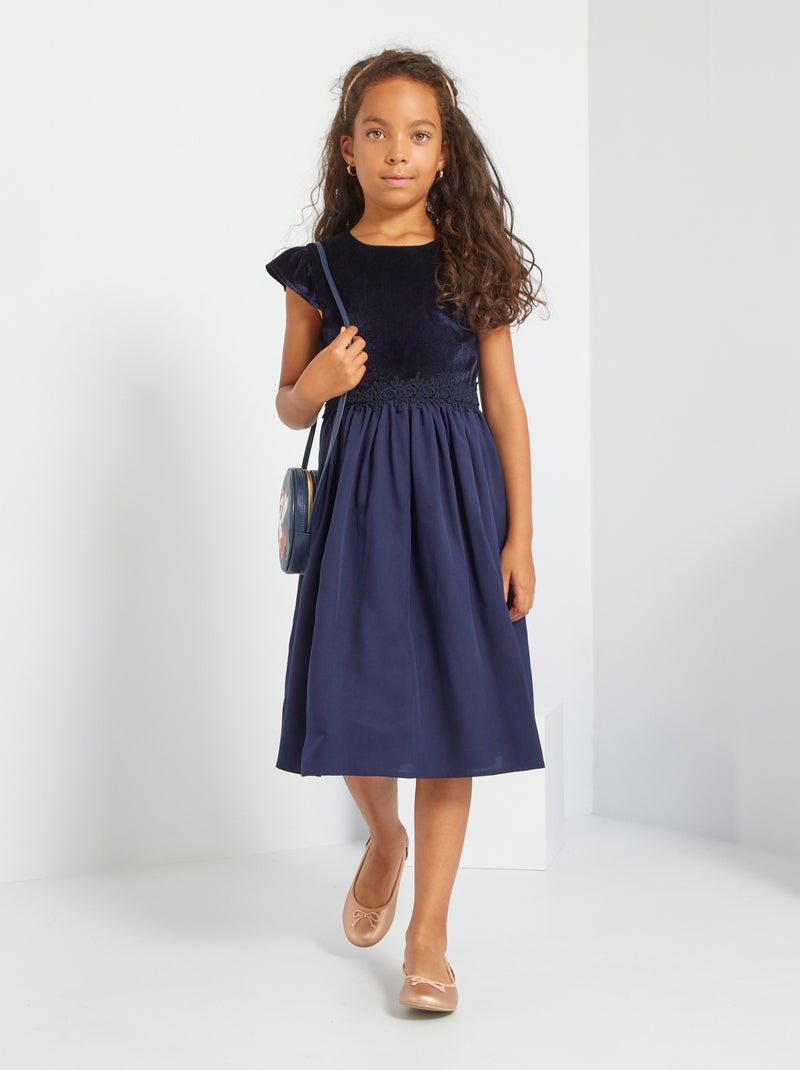 Robe longue en velours bleu marine - Kiabi