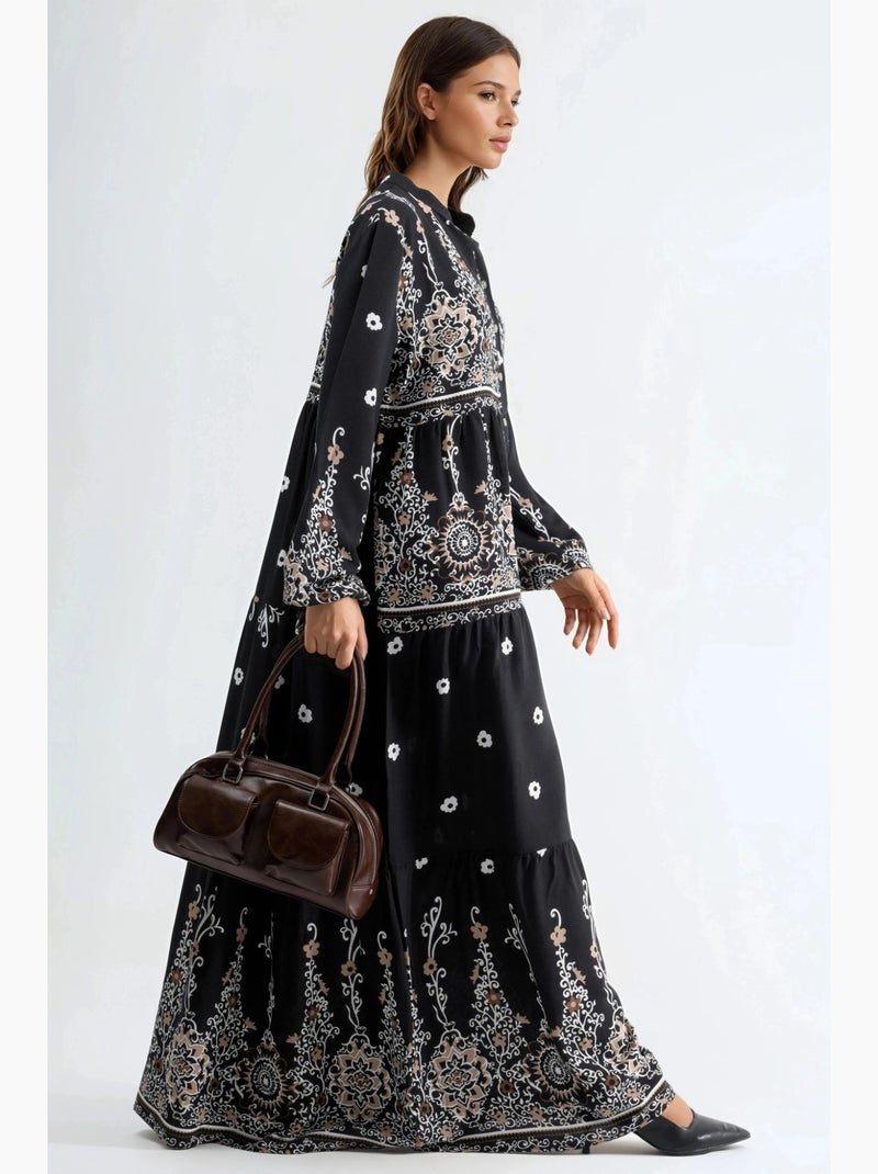Robe longue en viscose à fleurs hiccup Noir Blanc - Kiabi