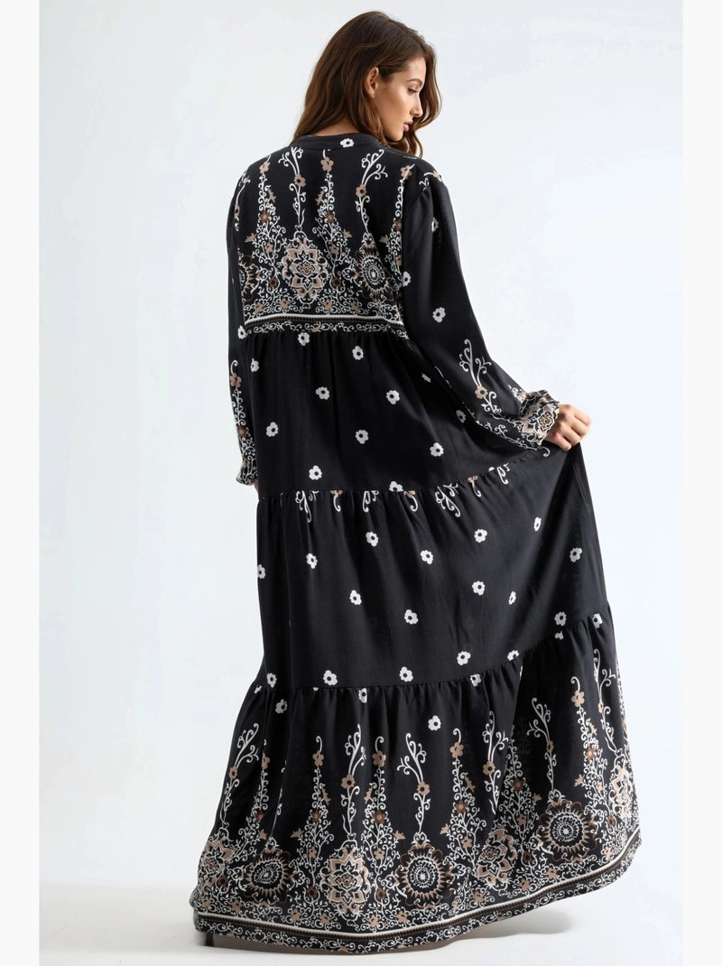 Robe longue en viscose à fleurs hiccup Noir Blanc - Kiabi