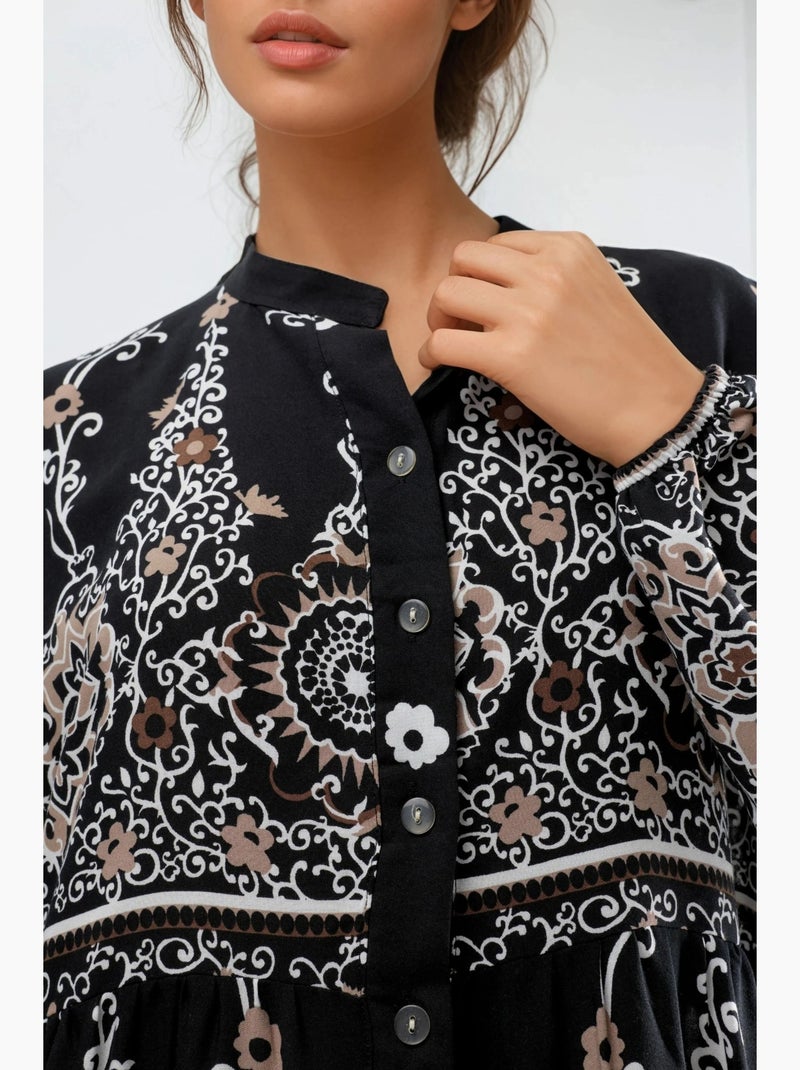 Robe longue en viscose à fleurs hiccup Noir Blanc - Kiabi