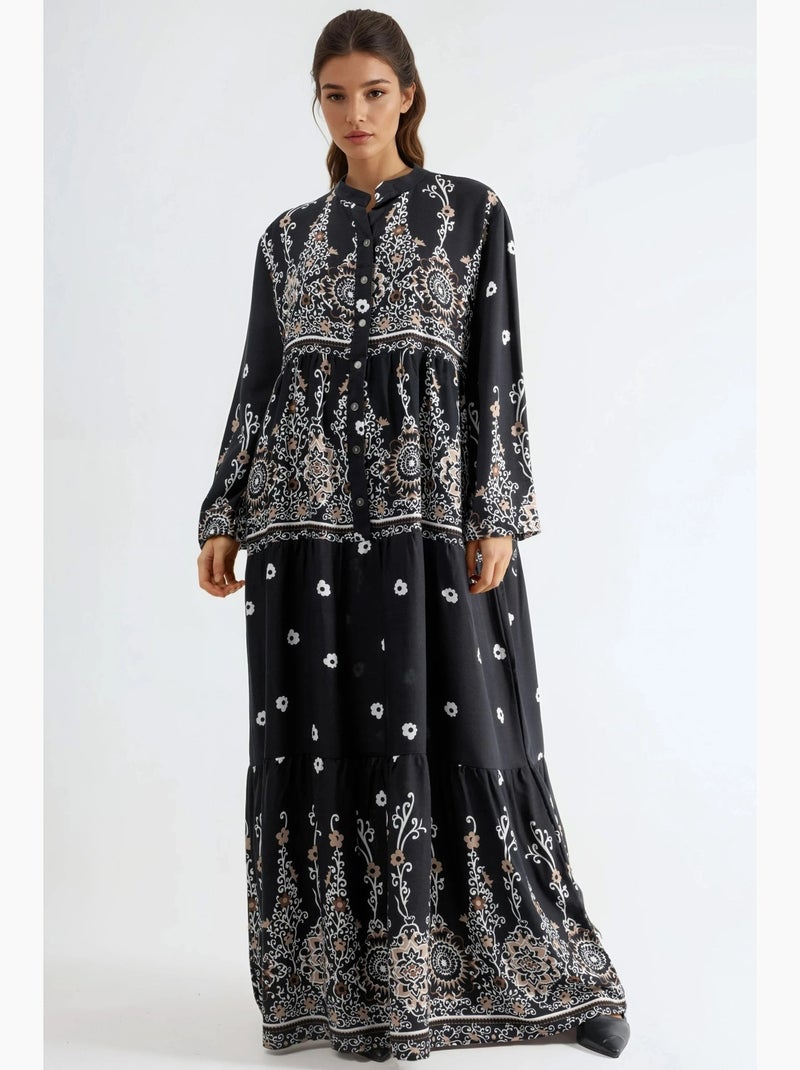 Robe longue en viscose à fleurs hiccup Noir Blanc - Kiabi