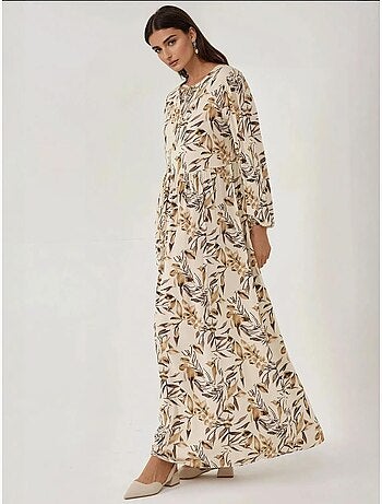 Robe longue en viscose à manches longues et imprimé floral