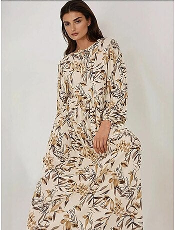 Robe longue en viscose à manches longues et imprimé floral