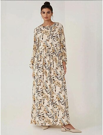 Robe longue en viscose à manches longues et imprimé floral