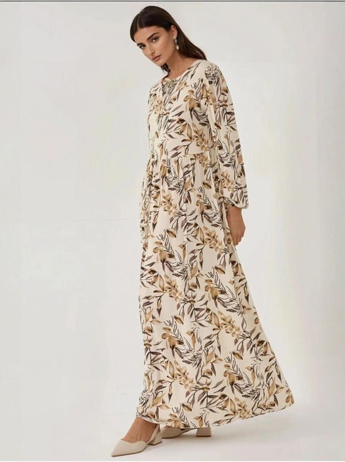 Robe longue en viscose à manches longues et imprimé floral - Kiabi