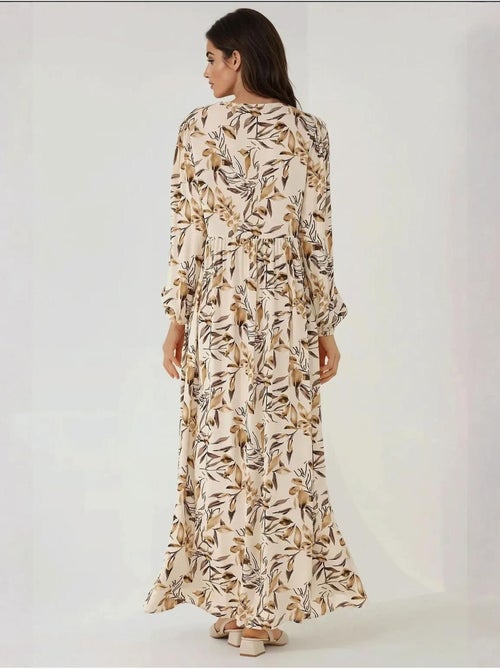 Robe longue en viscose à manches longues et imprimé floral - Kiabi
