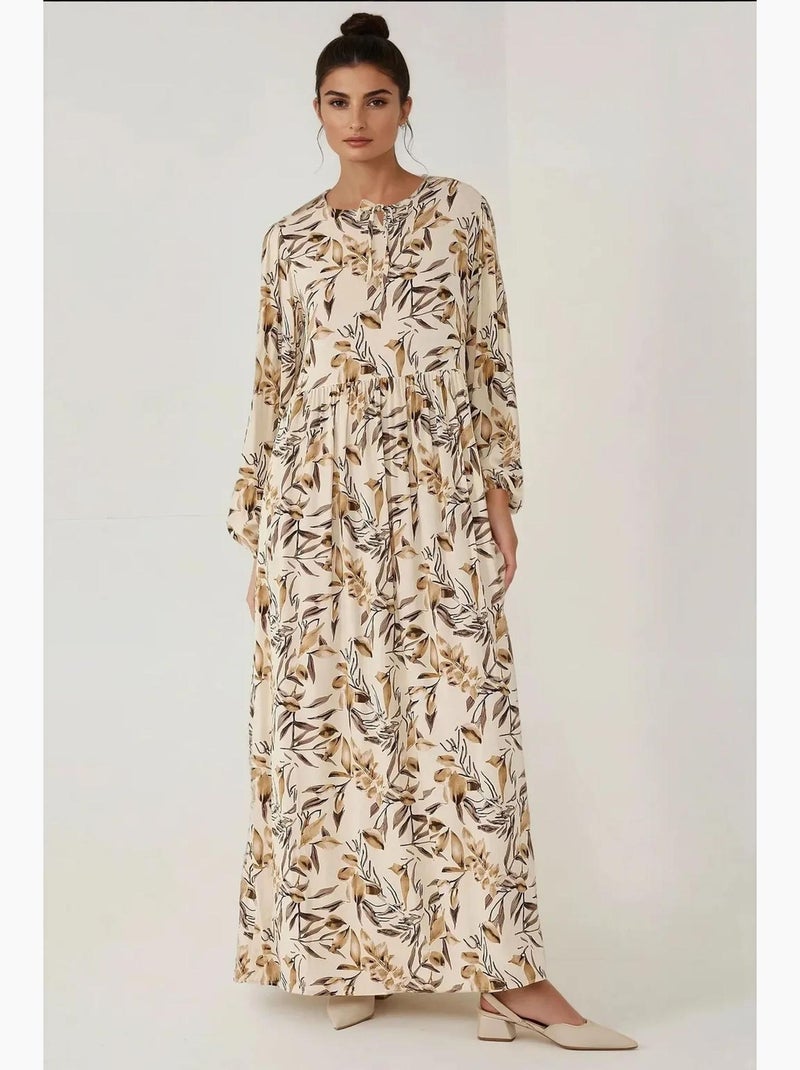 Robe longue en viscose à manches longues et imprimé floral hiccup Beige naturel - Kiabi