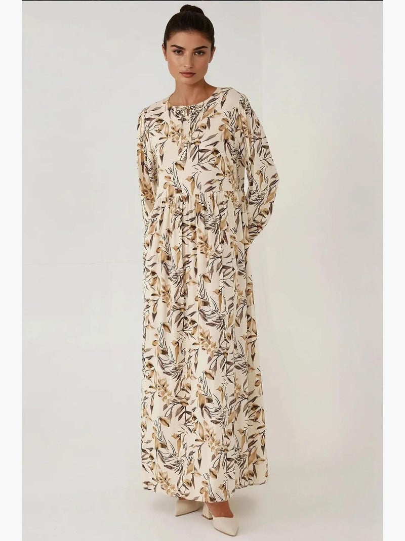 Robe longue en viscose à manches longues et imprimé floral hiccup Beige naturel - Kiabi