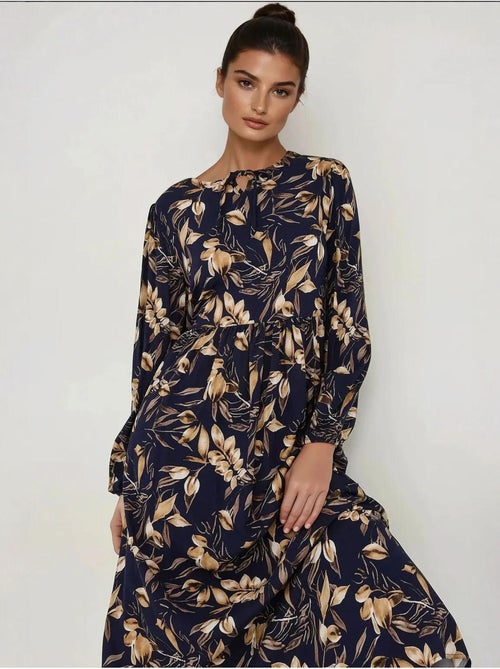 Robe longue en viscose à manches longues et imprimé floral hiccup - Kiabi Robe longue en viscose à manches longues et imprimé floral hiccup - Kiabi