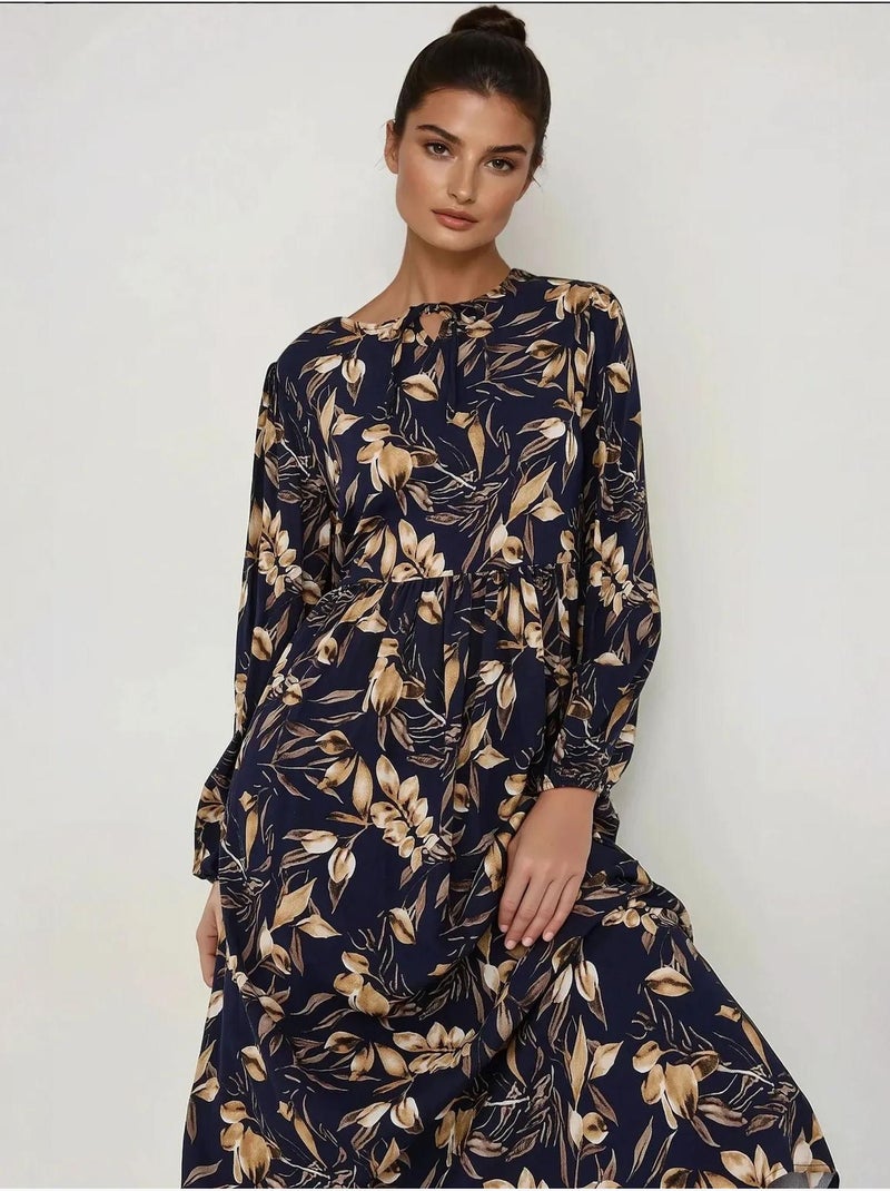 Robe longue en viscose à manches longues et imprimé floral hiccup Bleu - Kiabi
