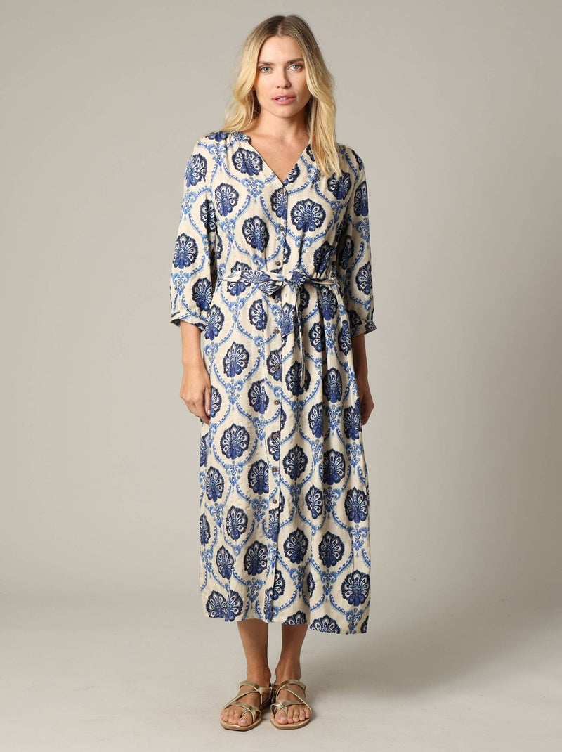 Robe longue en viscose avec incrustation fils lurex, à motifs 'Deeluxe' Bleu - Kiabi