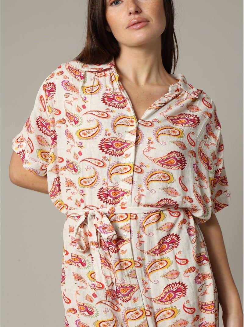 Robe longue en viscose avec motifs cachemire 'deeluxe' Blanc cassé - Kiabi