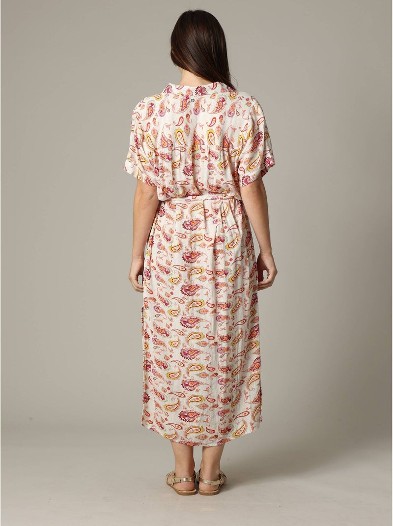 Robe longue en viscose avec motifs cachemire 'deeluxe' Blanc cassé - Kiabi